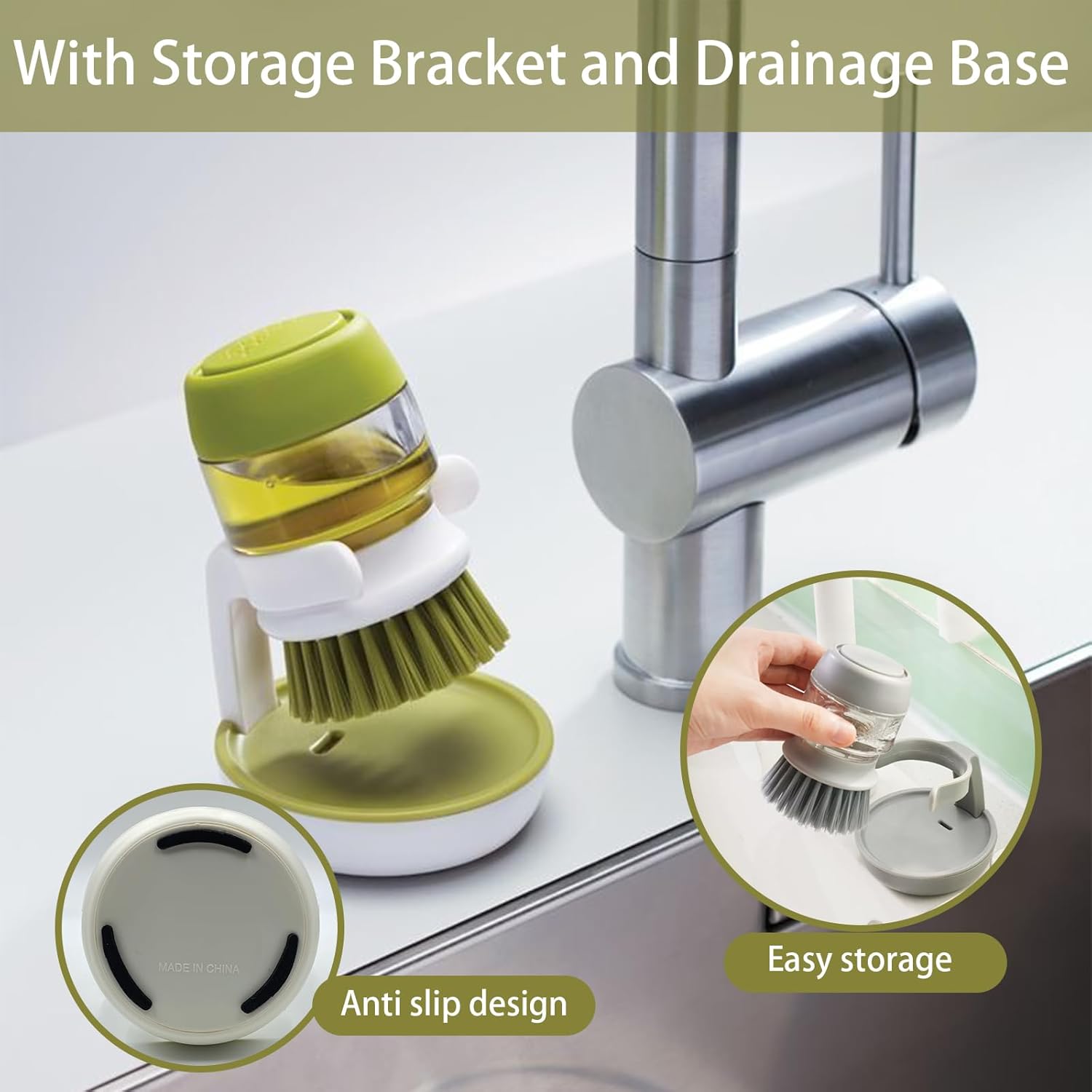 Brosse à vaisselle avec réservoir à liquide et support égouttoir — Cuisine Brosse à vaisselle avec réservoir à liquide et support égouttoir — Cuisine