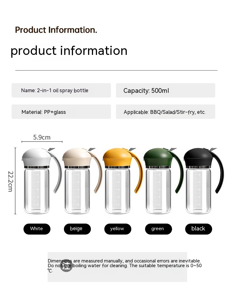 Huilier verseur et vaporisateur 500 ml, en verre — Cuisine