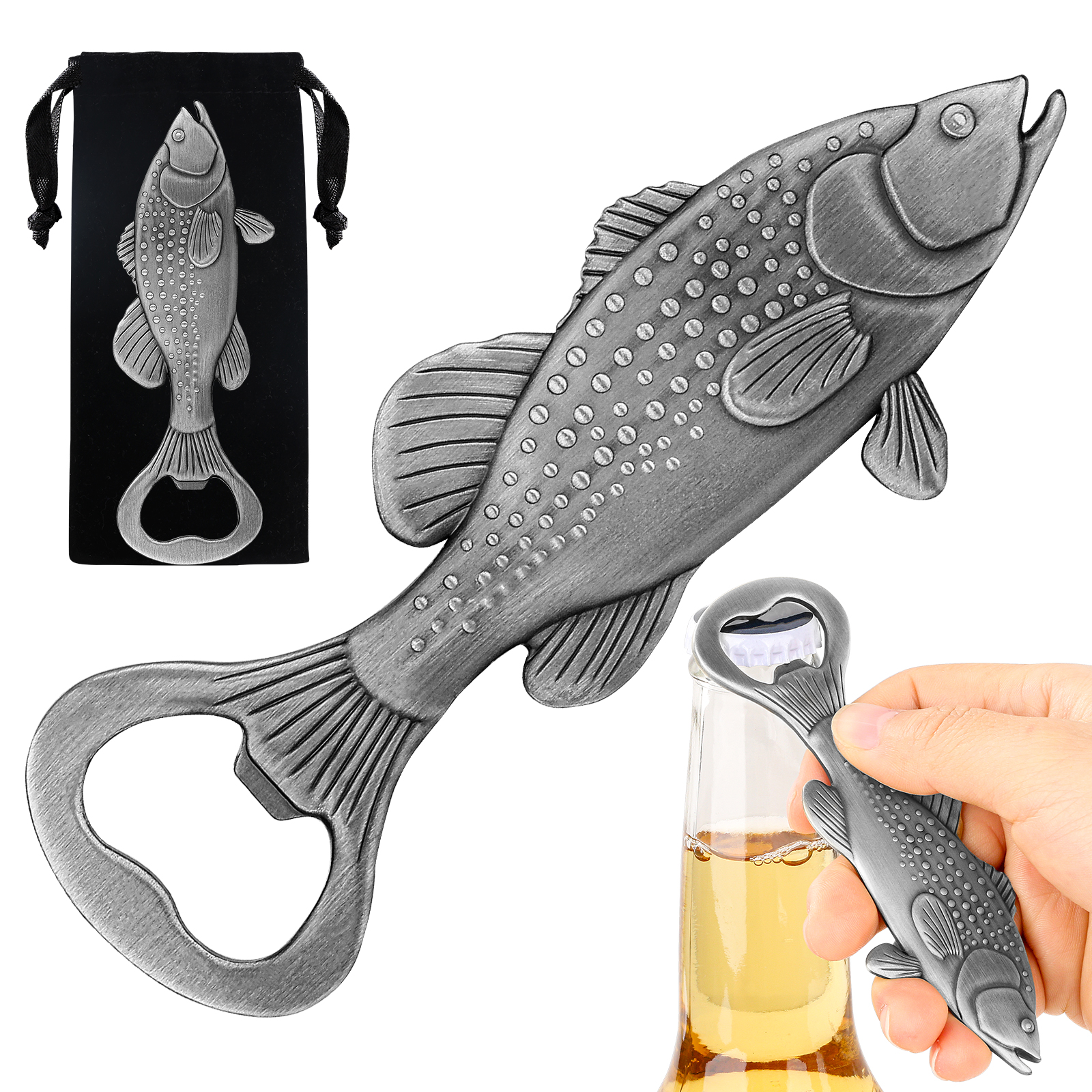 Décapsuleur poisson en zamak, pochette velours — Bar & apéritif Décapsuleur poisson en zamak, pochette velours — Bar & apéritif