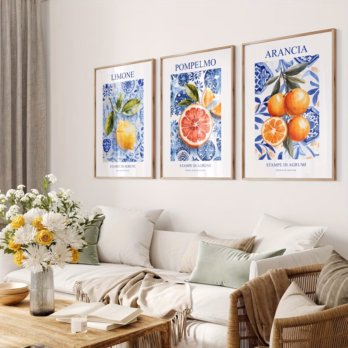 Affiches murales - Ensemble de 3 décorations avec imprimés de citrons, d'oranges et de pamplemousses.